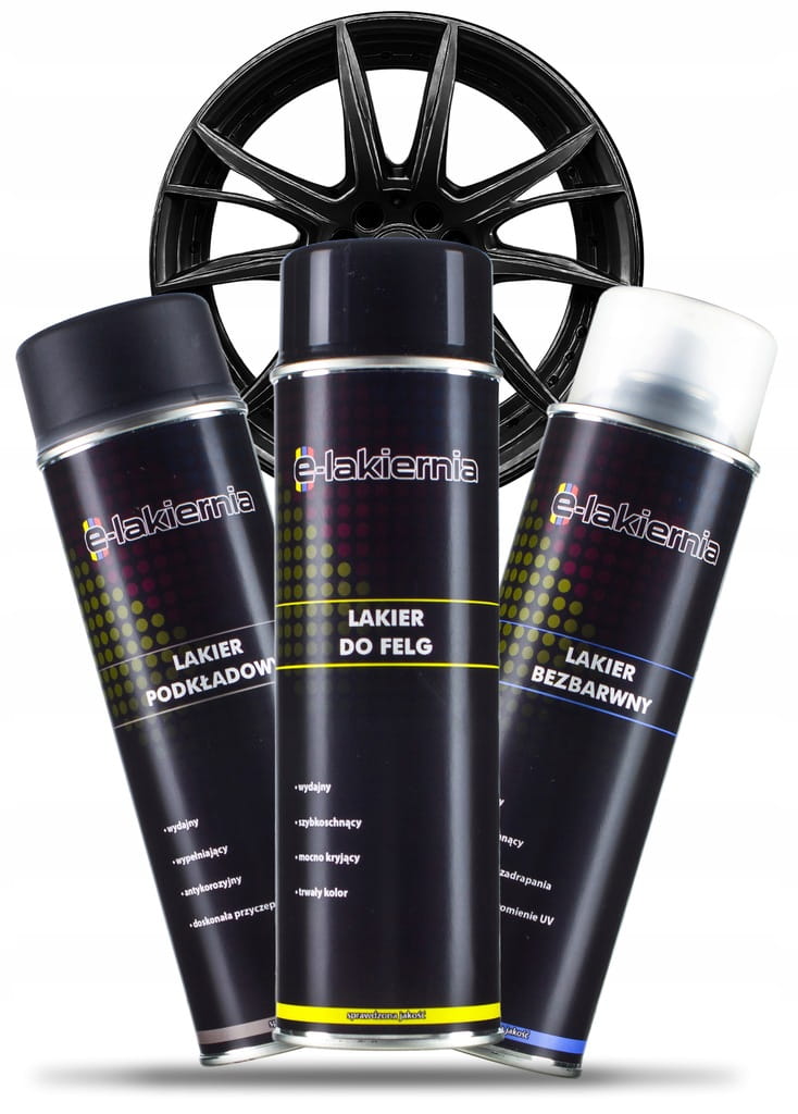 ZESTAW DO RENOWACJI FELG 3 x 500ML - CZARNY POŁYSK - PODKŁAD - BEZBARWNY
