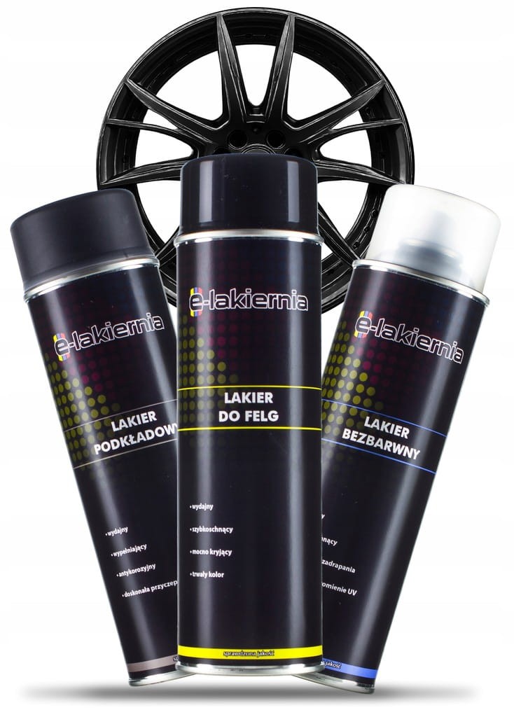 ZESTAW DO RENOWACJI FELG 3 x 500ML - CZARNY POŁYSK - PODKŁAD - BEZBARWNY