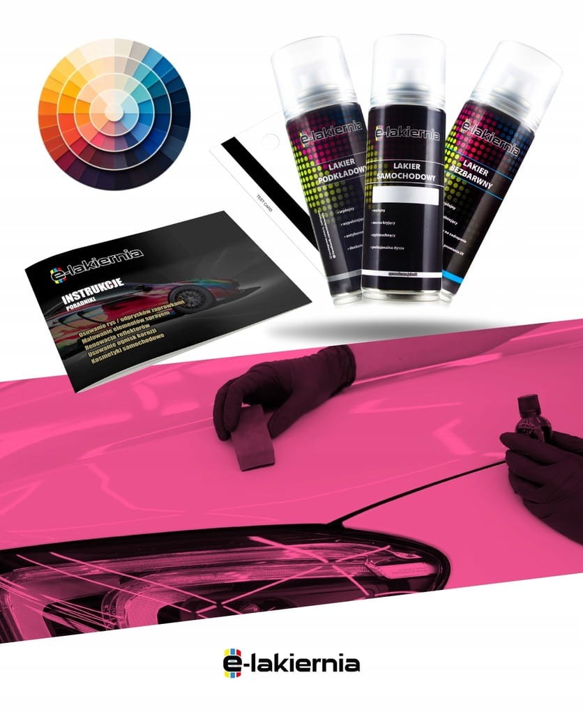 LAKIER SAMOCHODOWY SPRAY + PODKŁAD BEZBARWNY E-LAKIERNIA 3x200ml