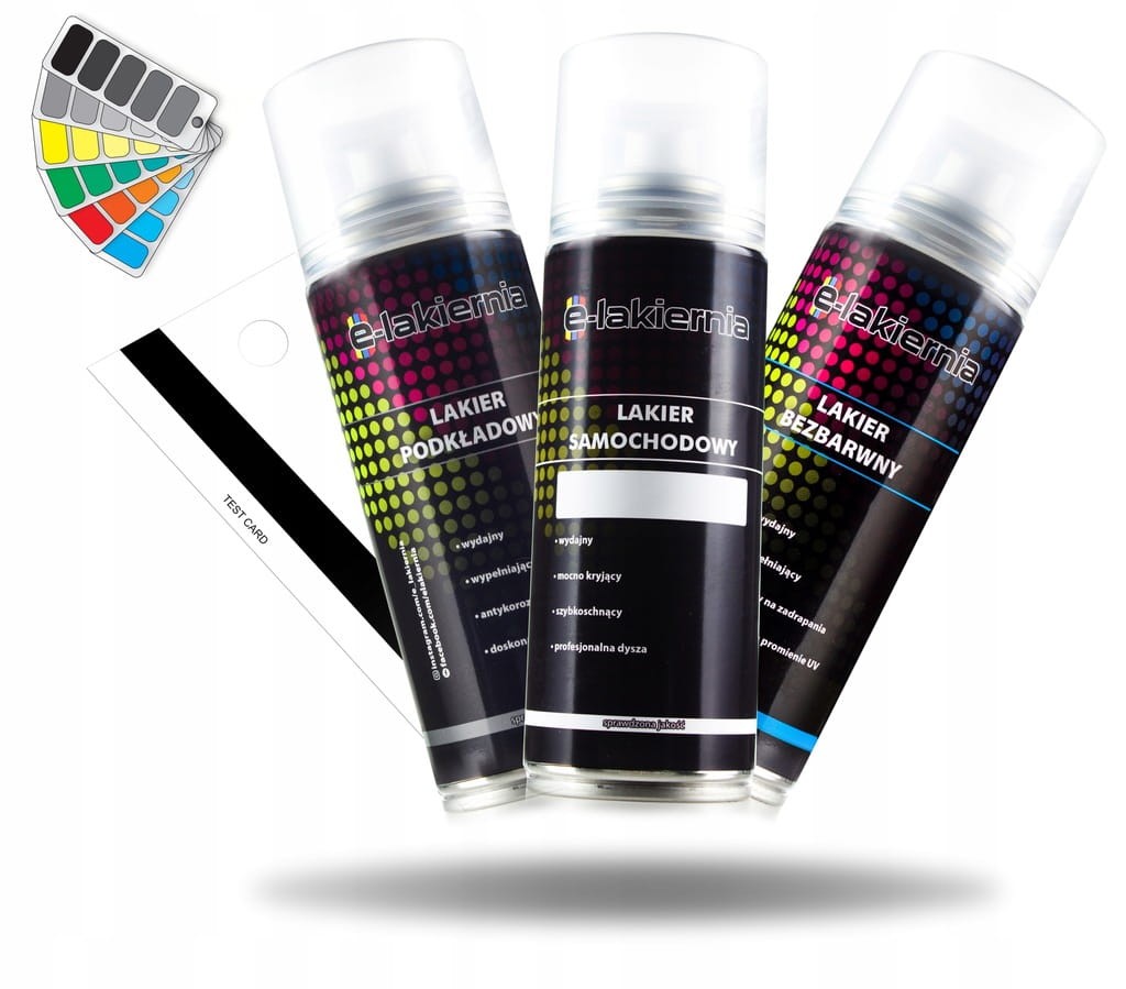 LAKIER SAMOCHODOWY SPRAY + PODKŁAD BEZBARWNY E-LAKIERNIA 3x200ml